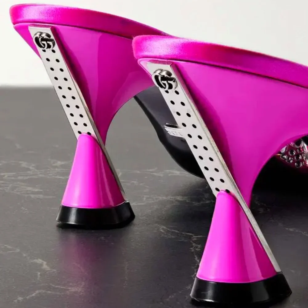 NEW GUCCI Galactica Crystal Embellished Pink Slide Sandals Heels Size EU 37 US 7